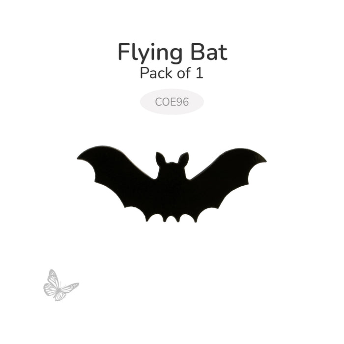 Flying Bat black Oceanside COE96 precut fusible glass shape with wings spread wide.