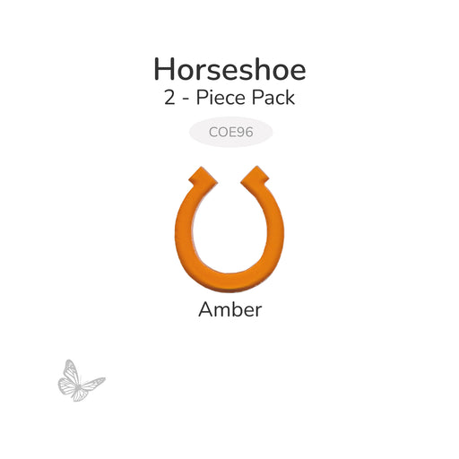 Amber horseshoe-shaped fusible glass cutout, 2-piece pack, COE96, displayed on a light white background.