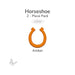 Amber horseshoe-shaped fusible glass cutout, 2-piece pack, COE96, displayed on a light white background.