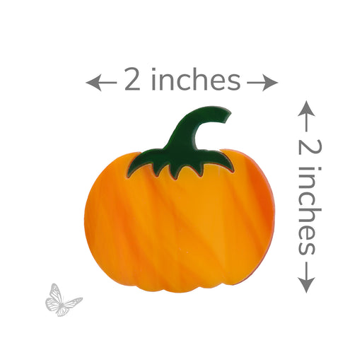 Leafy Classic Pumpkin two-piece COE96 glass design measuring approximately 2 inches wide by 2 inches tall, featuring an orange pumpkin with a curved green leafy stem.