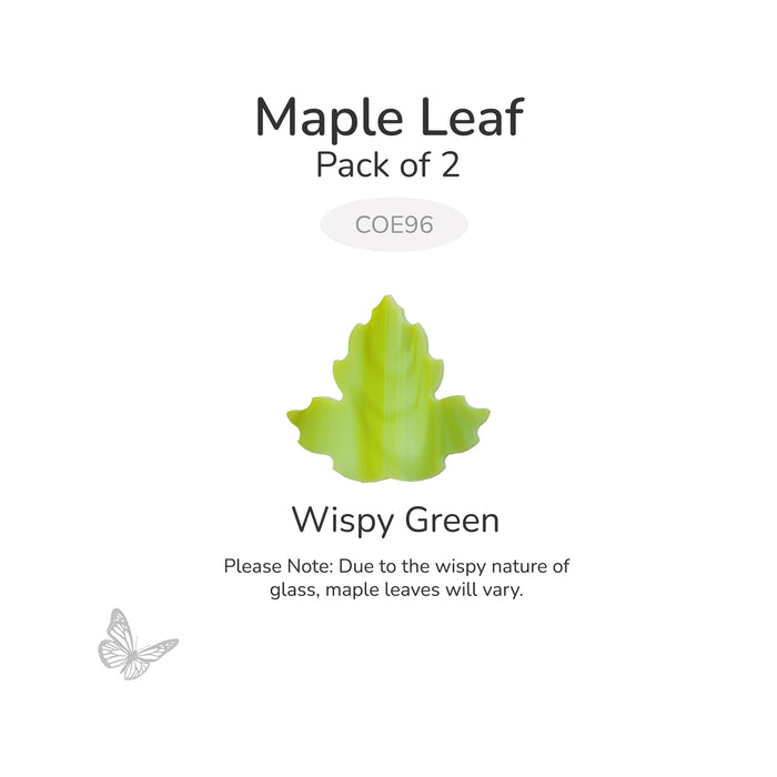 Oceanside COE96 precut maple leaf glass shape in wispy green and white glass