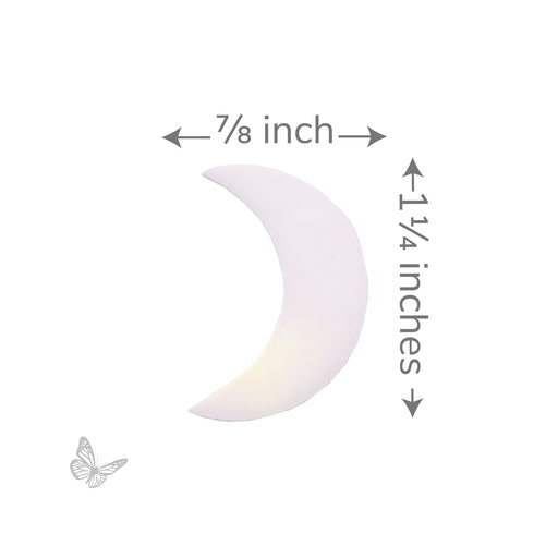 Precut white iridized crescent moon glass shape measuring approximately 7/8 inch wide by 1 1/4 inches tall. COE96 compatible for fused glass and mosaic art.