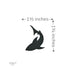 Black silhouette of a shark with measurements of 1.5 x 1.75 inches indicated on a white background