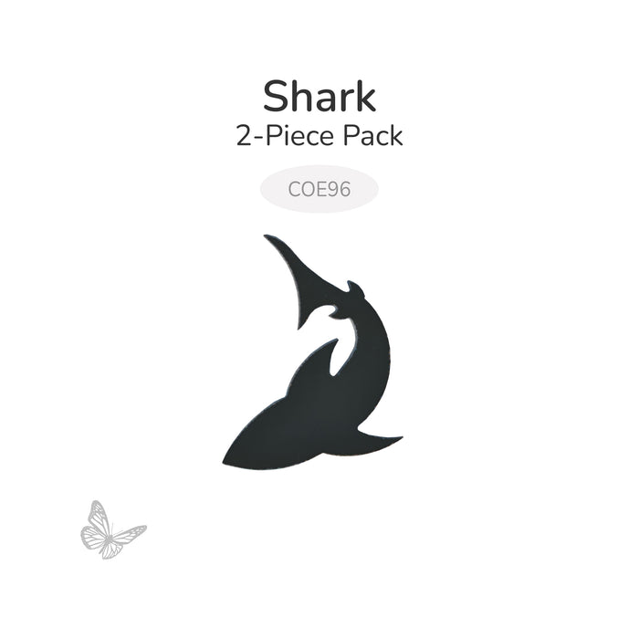 COE96 fusible precut glass shark 2-piece pack with a silhouette of a shark on a white background