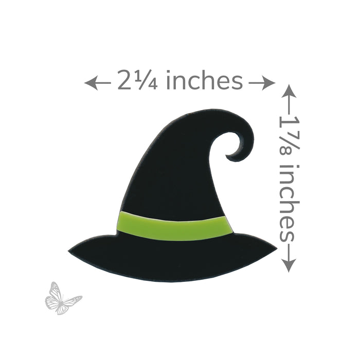 Witch Hat two-piece Oceanside COE96 glass design measuring approximately 2 1/4″ wide x 1 7/8″ tall, shown in black and green.