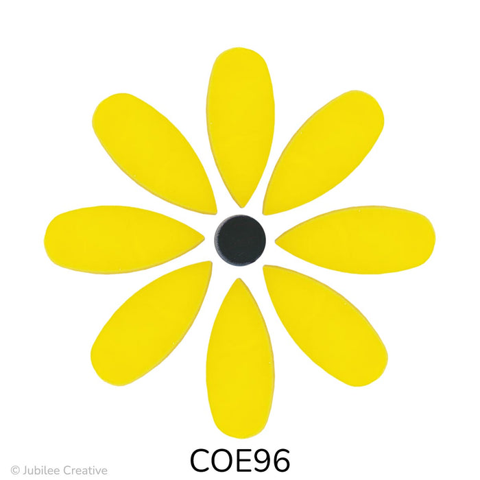 image of a fusible glass black-eyed susan flower with yellow petals and a black center - COE96