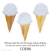 image of three precut glass ice cream cone with white ice cream and an amber cone to show variation in the cone - COE96