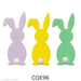 image of two fusible precut glass bunnies with a cotton ball for a tail. Available in pink, green, and yellow - COE96