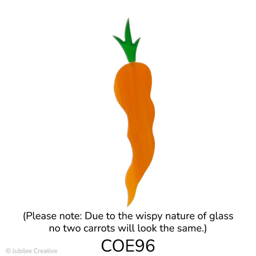 Image of a fusible precut glass carrot with a green top and orange bottom - COE96