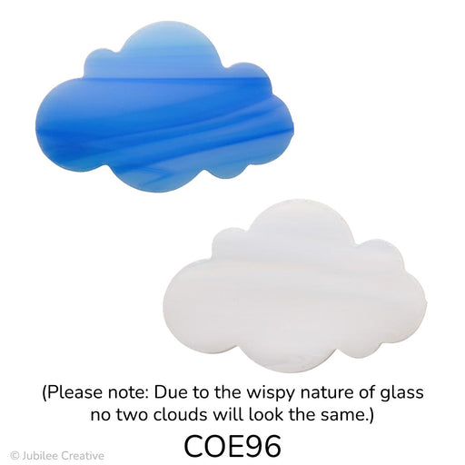 image of two fusible precut glass clouds one is blue and the other is white - COE96