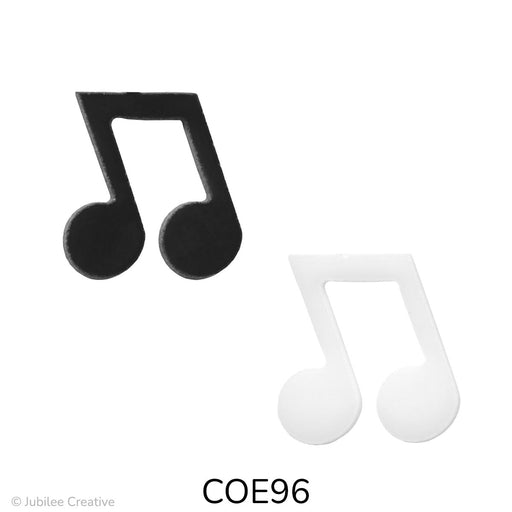 image of two precut glass double eighth music note shown in black and white - COE96