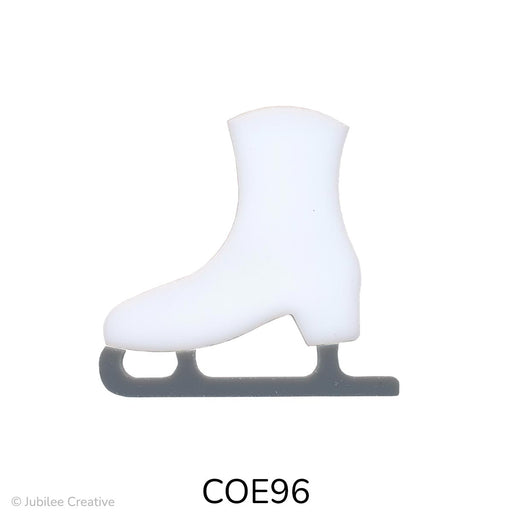 image of a fusible precut classic ice skate boot with a white boot and gray blade - COE96