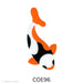 image of a fusible precut glass koi fish.  The fish is made up of eleven pieces of glass in three colors, black, white, and orange - COE96