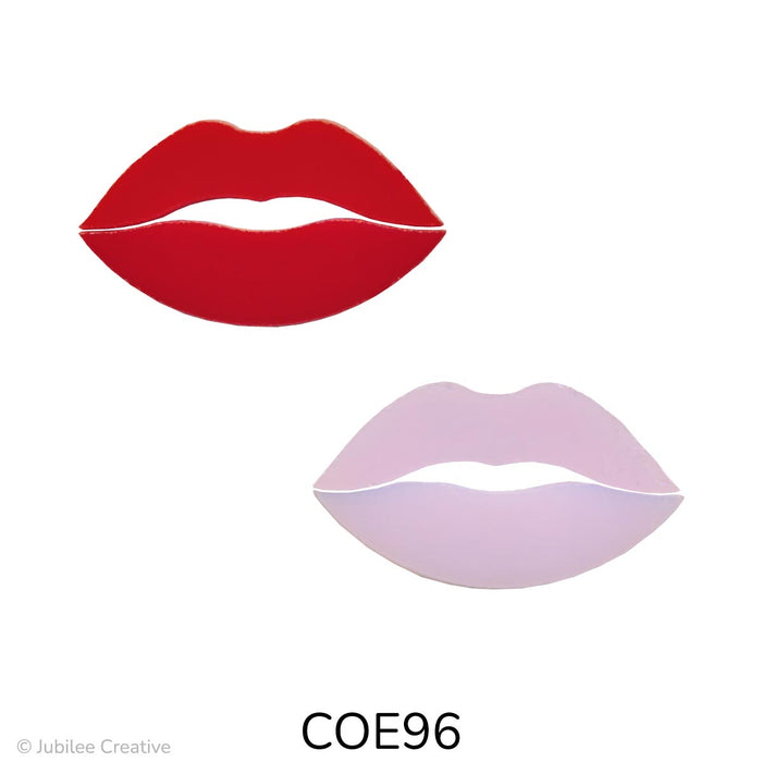 fusible precut glass lips shown in red and pink glass - COE96