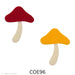 image of two precut glass mushroom one with a red top and ivory stem and the other with a yellow top and an ivory stem - COE96