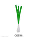 image of a fusible precut glass green onion.  it has a translucent green top with a white onion on the bottom - COE96