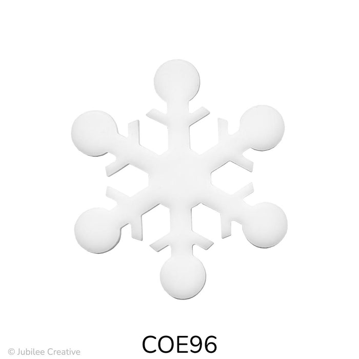 image of a fusible precut opaque white snowflake which sticks out in 6 places from the center - COE96