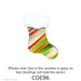 Colorful glass stocking with a white top candy cane pattern on a clear background - COE96