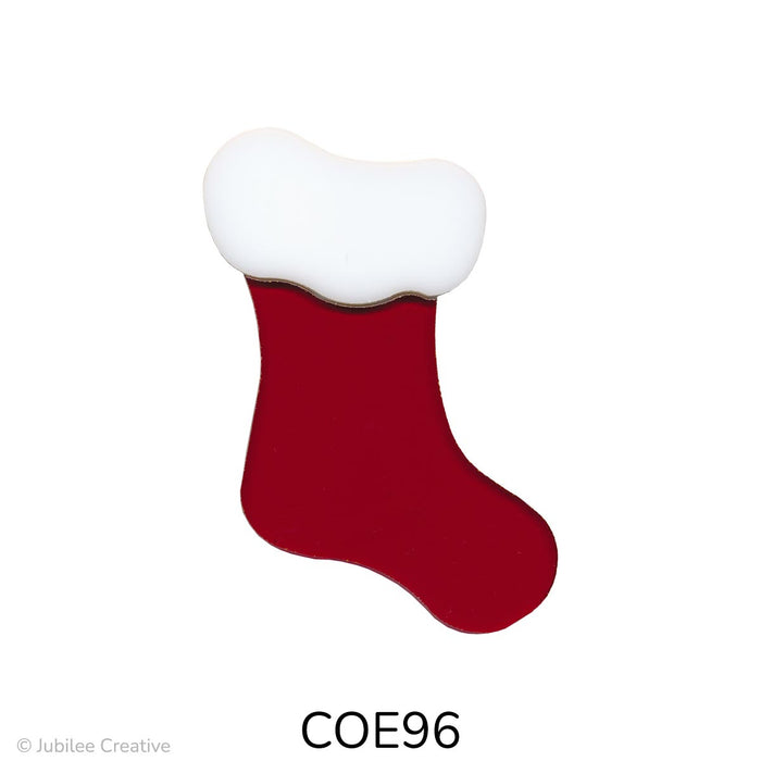 image of fusible precut two piece glass stocking with a white top and translucent red bottom - COE96