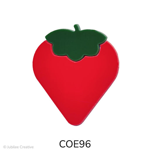 image of a fusible precut glass strawberry with a dark green top and red bottom - COE96