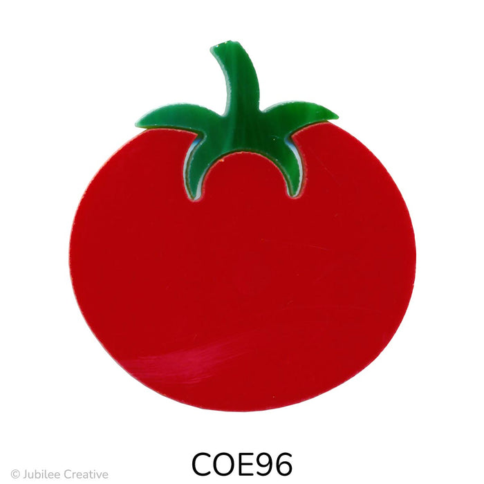 Image of a fusible precut glass tomato with a green top and red bottom - COE96