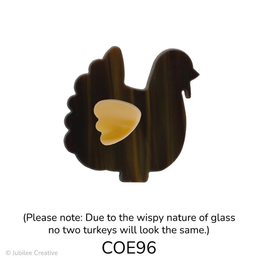 image of a fusible precut wispy dark brown glass turkey that features a wispy light brown wing on top - COE96