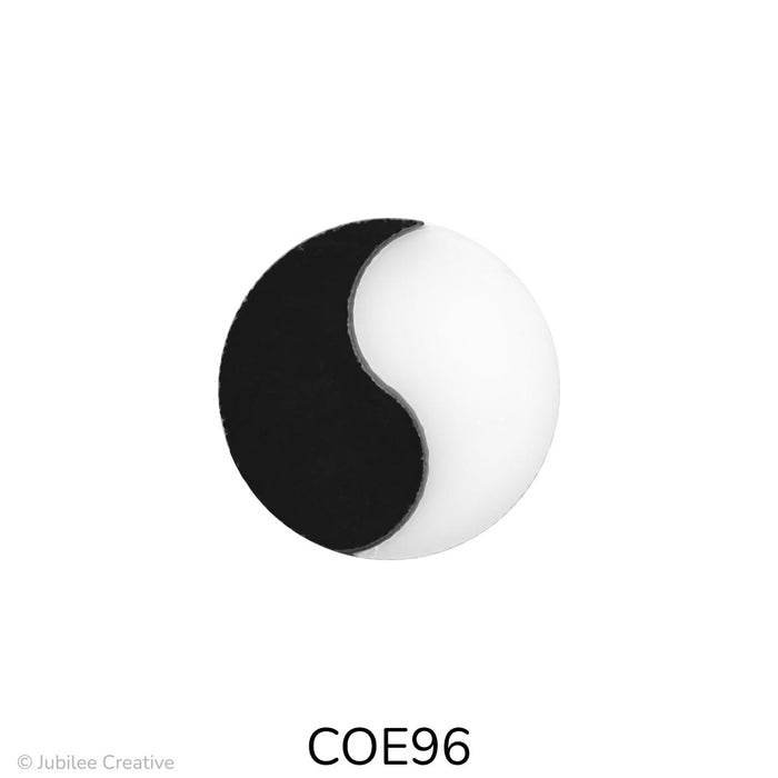 Embrace balance with this beautiful two-piece precut fusible glass yin and yang! This iconic design features contrasting black and white glass, each perfectly sized to represent harmony and duality in your next fused or mosaic art project - COE96