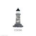 image of a fusible precut glass lighthouse. It features a black roof, white window, gray building, and brown-gray rocks - COE96