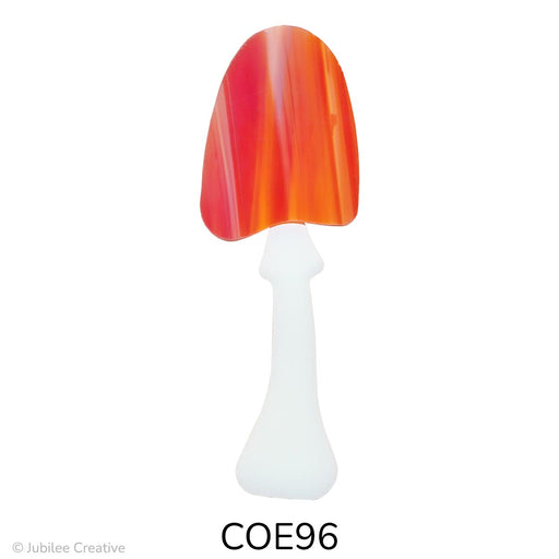 Image of a precut wild glass mushroom with a tan stem and multicolored mushroom top - COE96