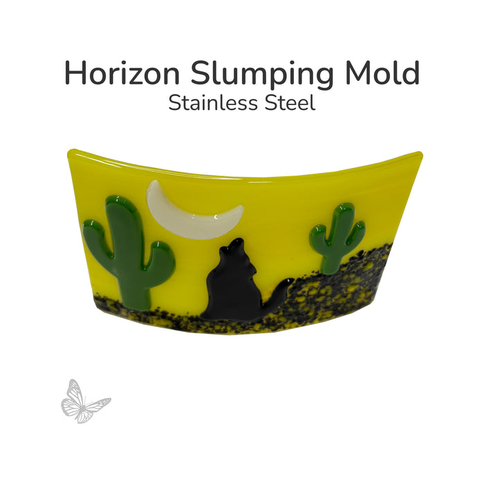 Horizon stainless steel slumping mold with finished curved fused glass panel