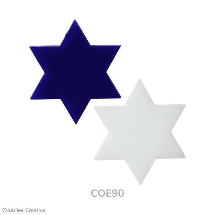 COE90 fusible precut glass Star of David in the color opaque blue or opaque white. Sold Separately