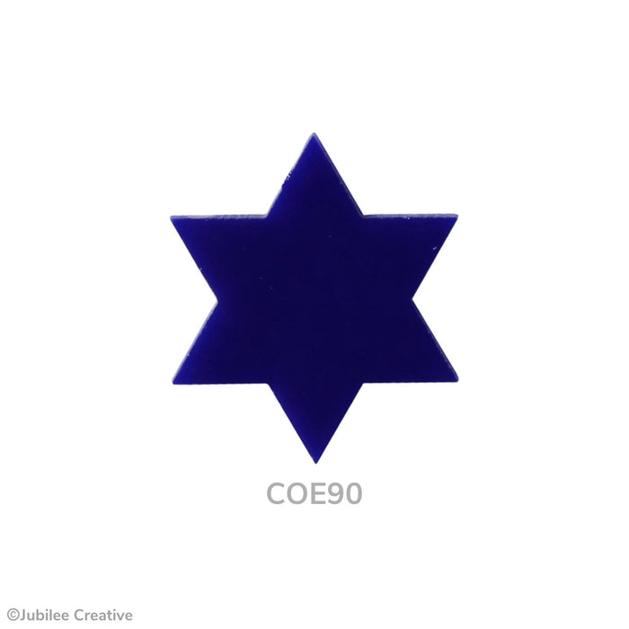 COE90 fusible precut glass Star of David in the color opaque blue.