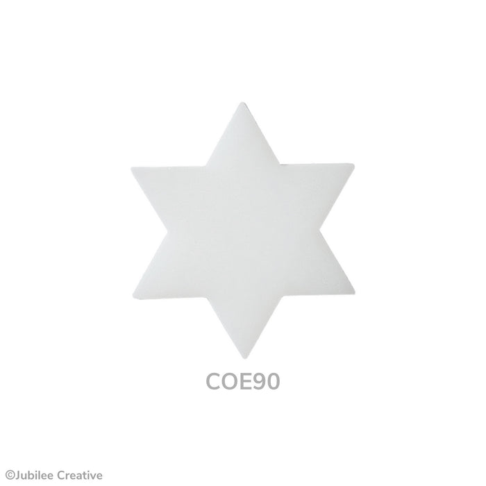 COE90 fusible precut glass Star of David in the color opaque white.