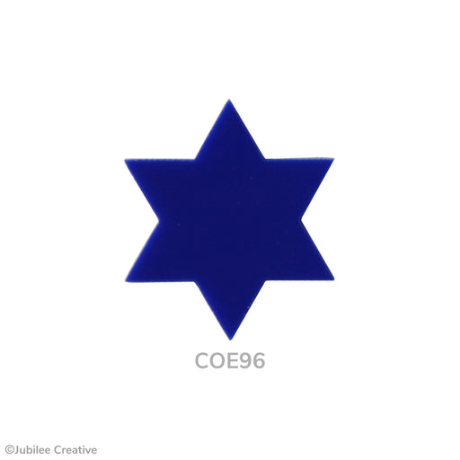 COE96 fusible precut glass Star of David in the color opaque blue.