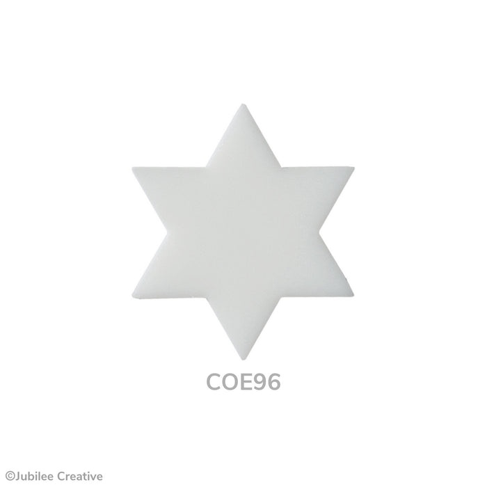 COE96 fusible precut glass Star of David in the color opaque white.