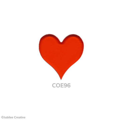 COE96 fusible precut glass heart in the color translucent red.