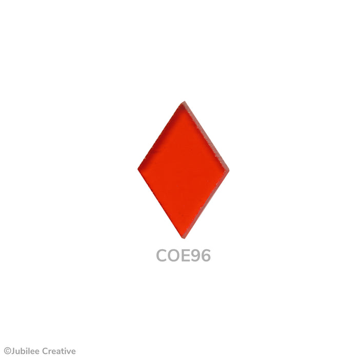 COE96 fusible precut glass diamond in the color translucent red.