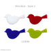 Four COE90 fusible precut glass birds available in blue, green, red and white. Sold separately.