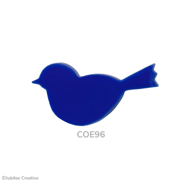 COE96 fusible precut glass bird in the color opaque blue.