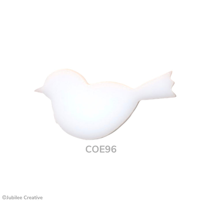 COE96 fusible precut glass bird in the color opaque white.