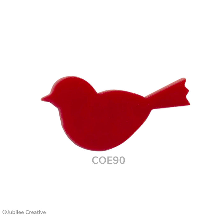 COE90 fusible precut glass bird in the color opaque red.