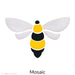 image of a fusible precut glass mosaic bee. design features 9 pieces with the wings in wispy white and the body in black and yellow.