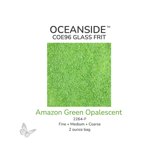 Oceanside COE96 Amazon Green Opalescent 2264-F glass frit available in Fine, Medium, and Coarse 2 ounce bags