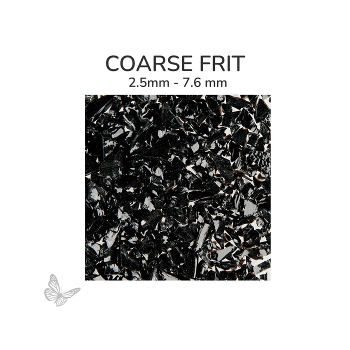Coarse Oceanside COE96 Black Opalescent glass frit 56-F, 2.5 mm to 7.6 mm particle size