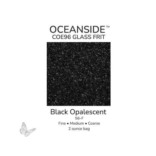 Oceanside COE96 Black Opalescent 56-F glass frit available in Fine, Medium, and Coarse 2 ounce bags