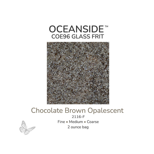 Oceanside COE96 Chocolate Brown Opalescent 2116-F glass frit available in Fine, Medium, and Coarse 2 ounce bags