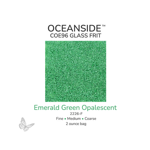 Oceanside COE96 Emerald Green Opalescent 2226-F glass frit available in Fine, Medium, and Coarse 2 ounce bags
