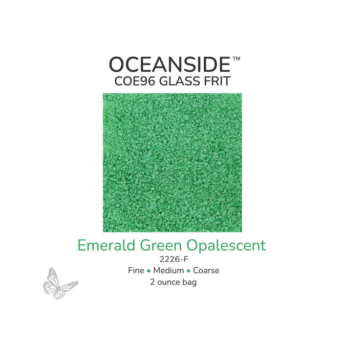 Oceanside COE96 Emerald Green Opalescent 2226-F glass frit available in Fine, Medium, and Coarse 2 ounce bags