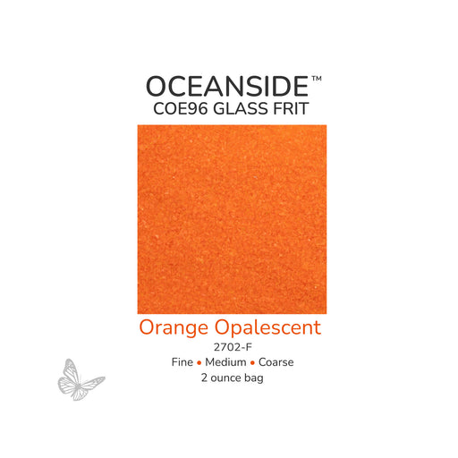 Oceanside COE96 Orange Opalescent 2702-F glass frit available in Fine, Medium, and Coarse 2 ounce bags