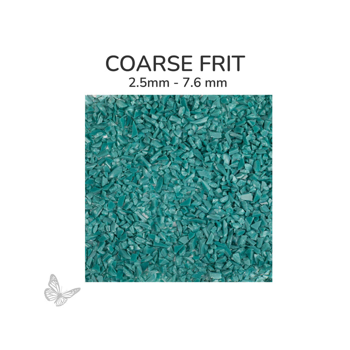 Coarse Oceanside COE96 Peacock Green Opalescent glass frit 2234-F, 2.5 mm to 7.6 mm particle size